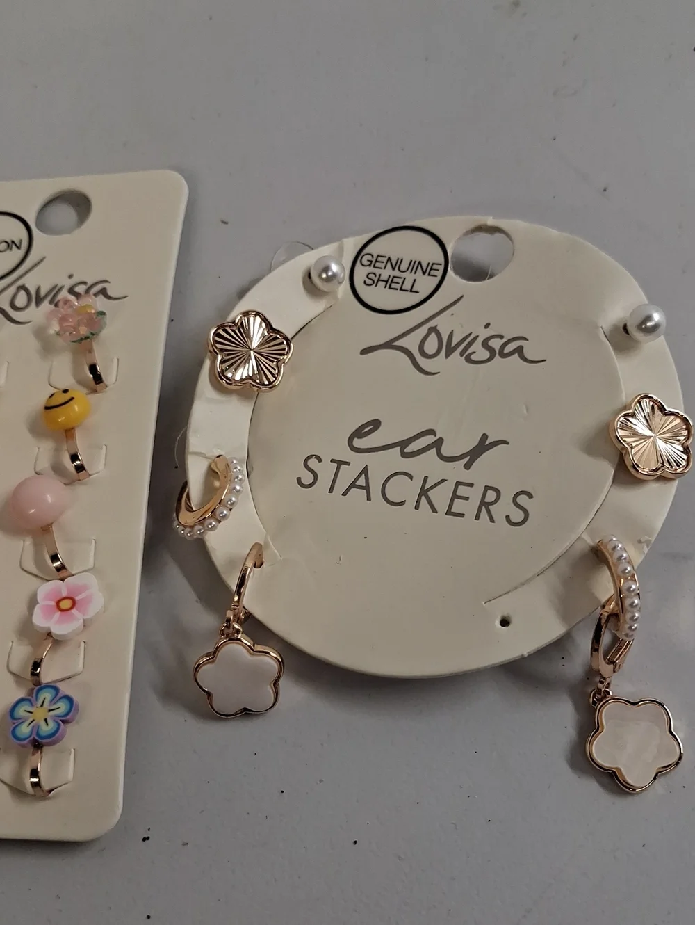 NWT Lovisa Floral & Heart Clip-On and Ear Stacker Set - Pink, Blue, Gold